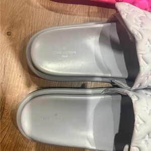 Louis Vuitton Light Gray Embossed Slides